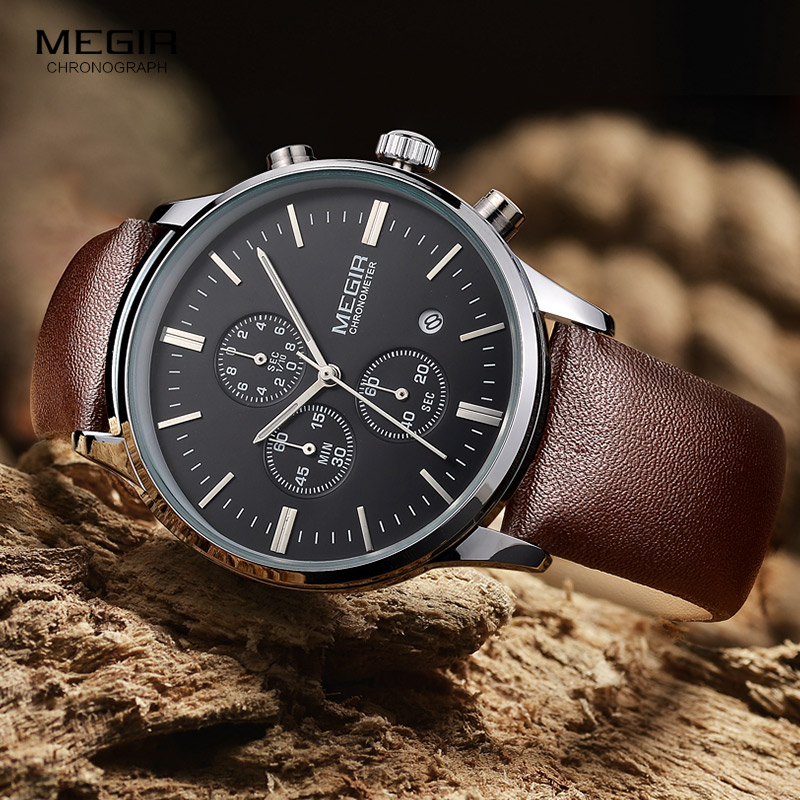 Megir quartz watches men lumin - Suede Strap Watch 评论和价格